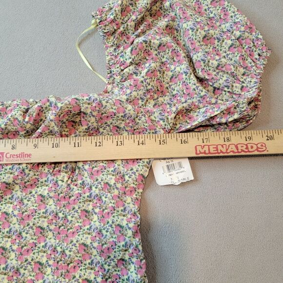 ASTR the Label Tie Back Bubble Sleeve Blouse Top in Yellow Cropped Size Medium - Picture 2 of 8